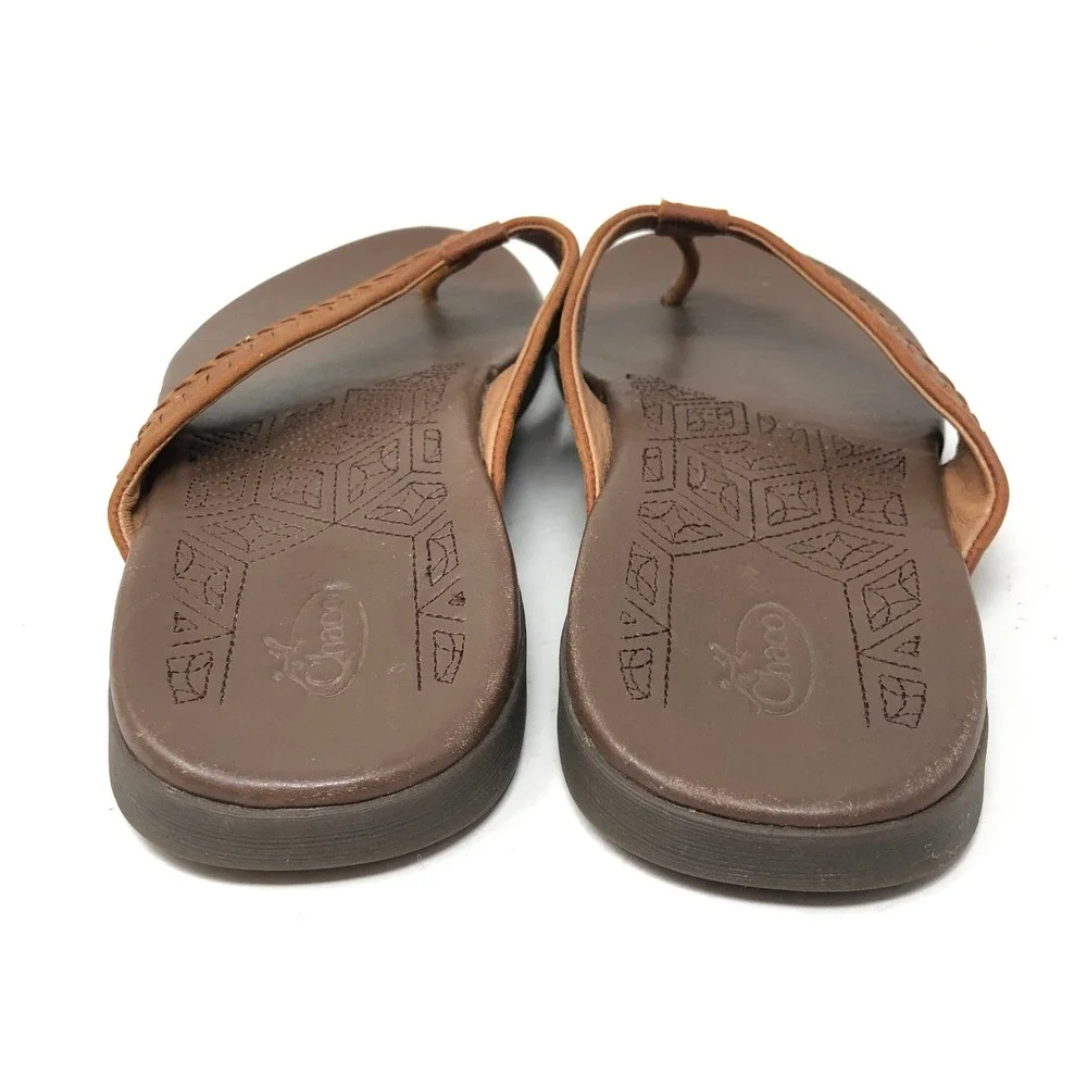 Chaco Mens 9 Sandals Brown Leather Woven Thong Jackson Flip Flops
